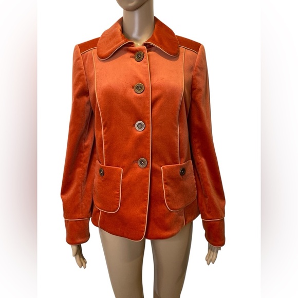Ellen Tracy Women's burn Orange Velvet Jacket size petite 12 - Picture 1 of 6